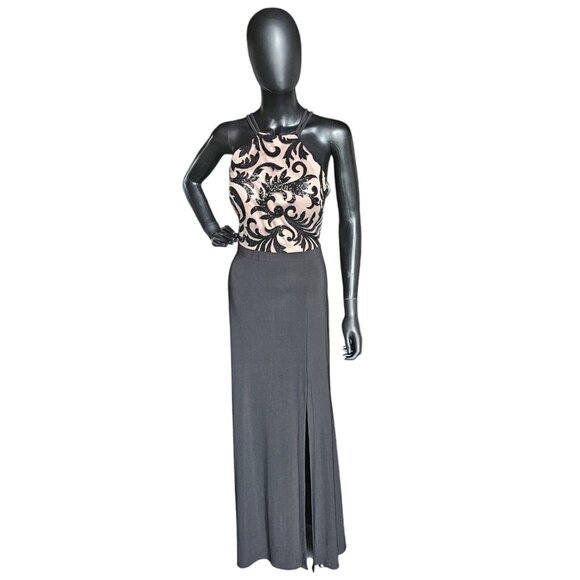Night Way Collections Dresses & Skirts - Black/Nude Patterned Halter